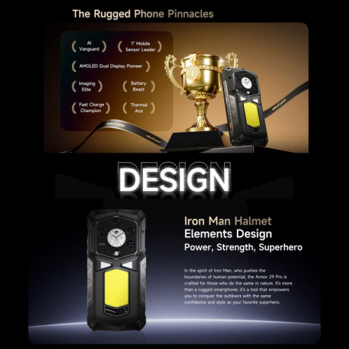  Téléphone robuste Ulefone Armor 29 Pro, 16 Go + 512 Go, vision nocturne, écran 6,67 pouces + 1,04 pouce, Android 15, MediaTek Dimensity 7400 Octa Core, réseau : 5G, OTG, NFC (noir) SU023B638-017